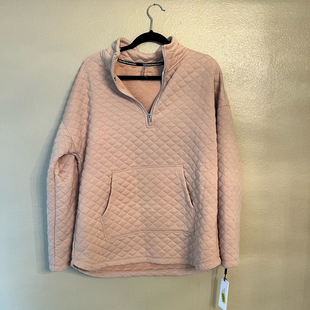 BNWT Calvin Klein Performance Pullover XL Beige Quilted 1/4 Zip